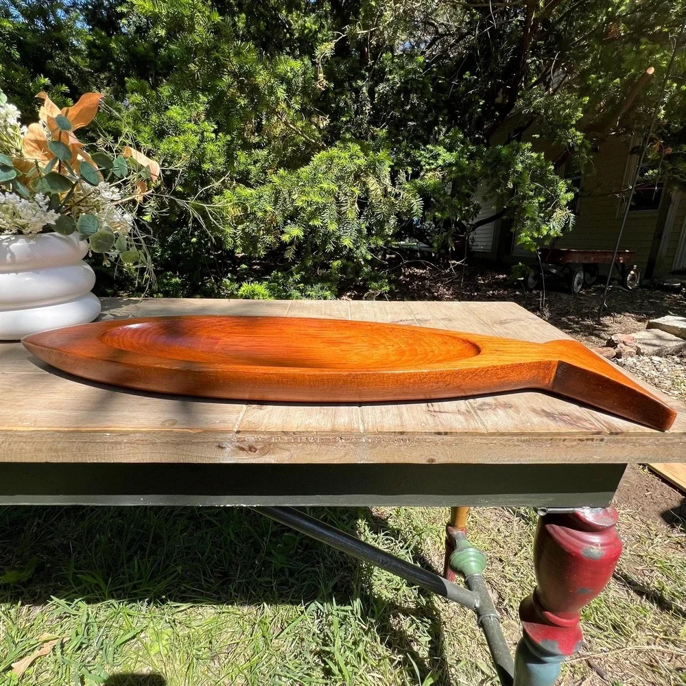 Vintage Acacia Wood Fish Shaped Tray